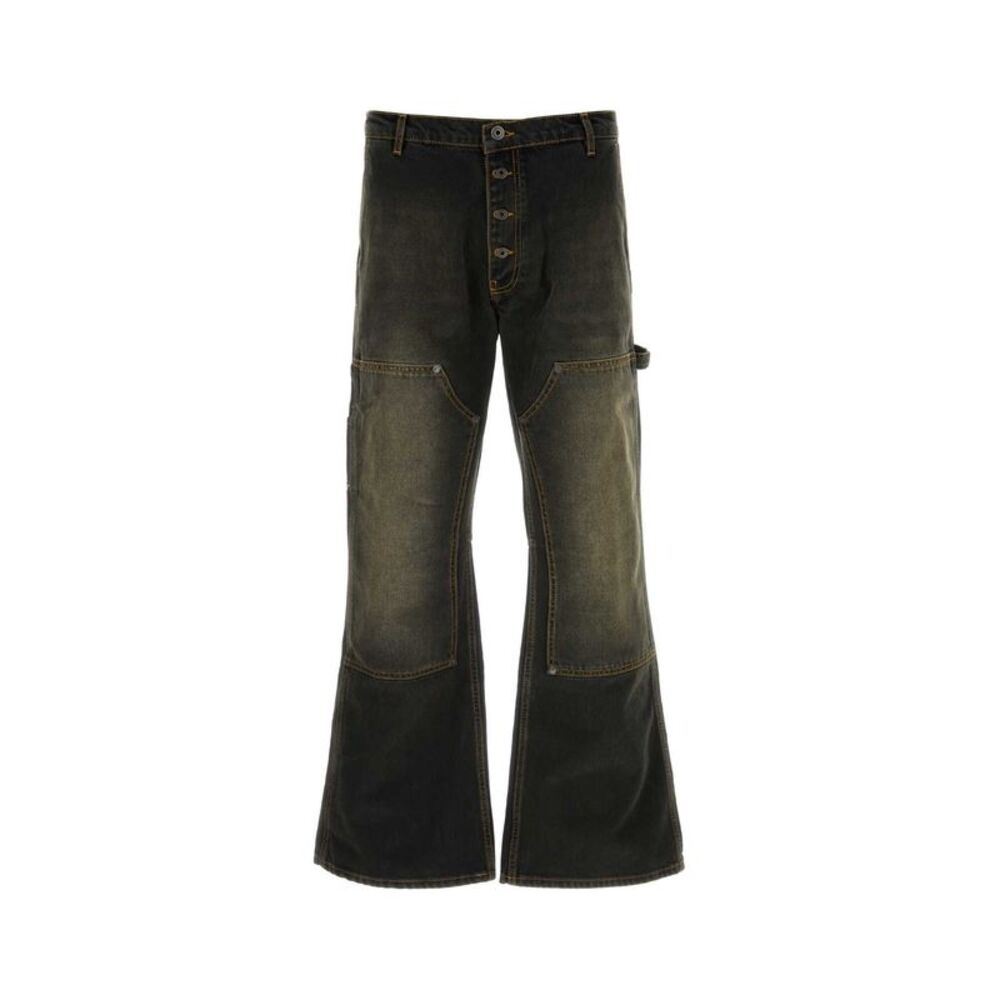 Off White Men Black Denim Wide-Leg Jeans